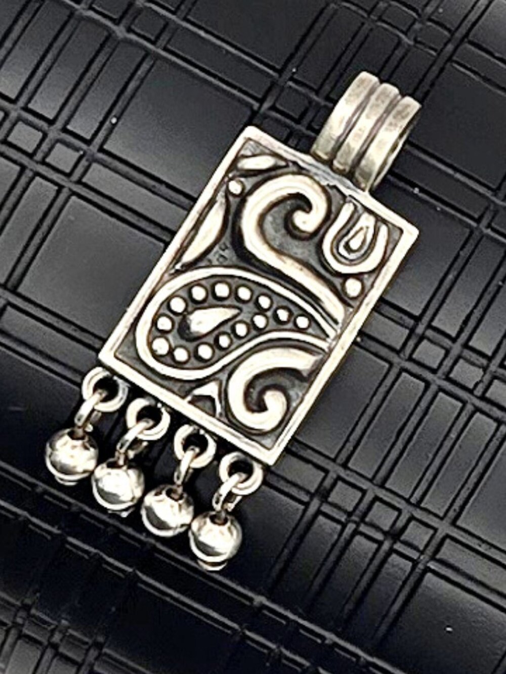 Vintage Sterling Silver Paisley Pendant 925 Rectangle Dangle